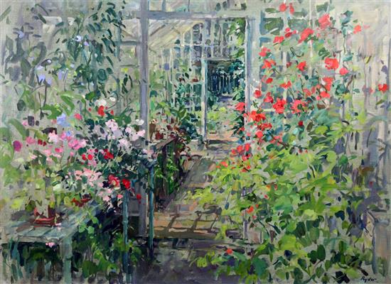 § Susan Ryder (b.1944) Flowers in a greenhouse, 25 x 34in.